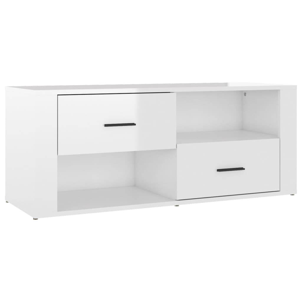 TV cabinet high-gloss white 100x35x40 cm made of wood