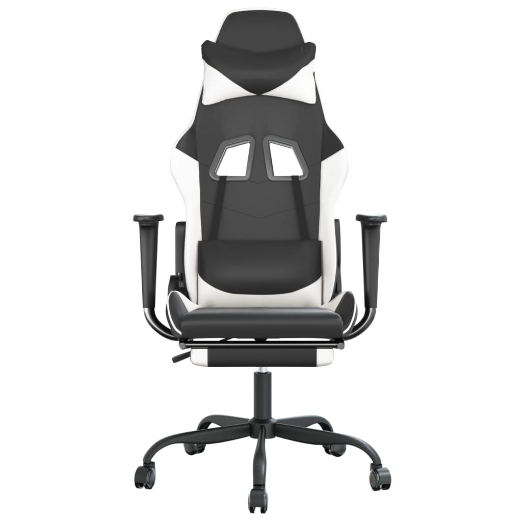 Gaming-Stuhl mit Fußstütze Schwarz und Weiß Kunstleder