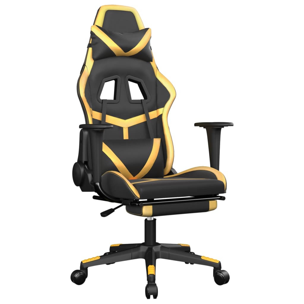 Gaming-Stuhl mit Fußstütze Schwarz und Golden Kunstleder