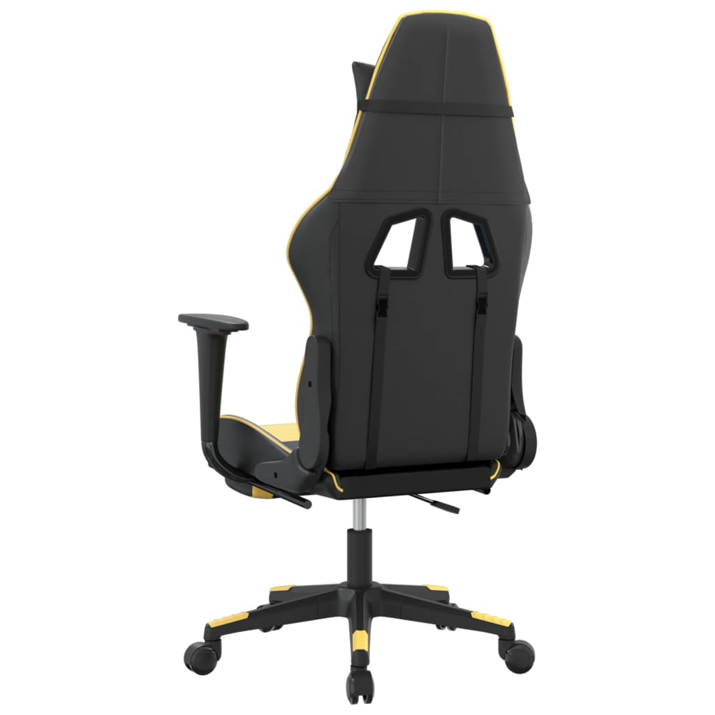 Gaming chair with footrest black and golden faux leather