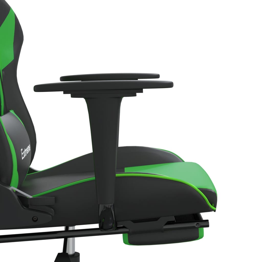 Gaming chair with footrest black and green faux leather