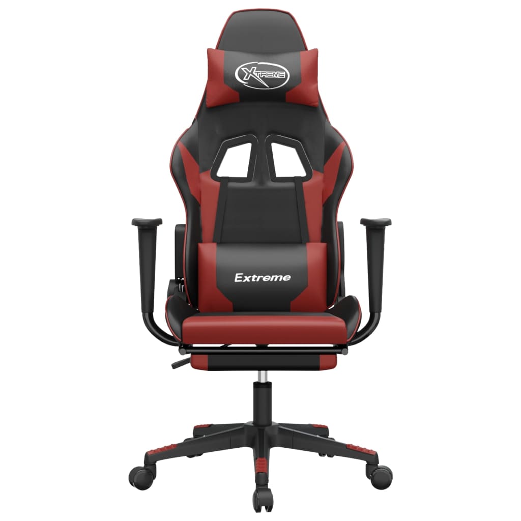 Gaming chair with footrest black and wine red faux leather