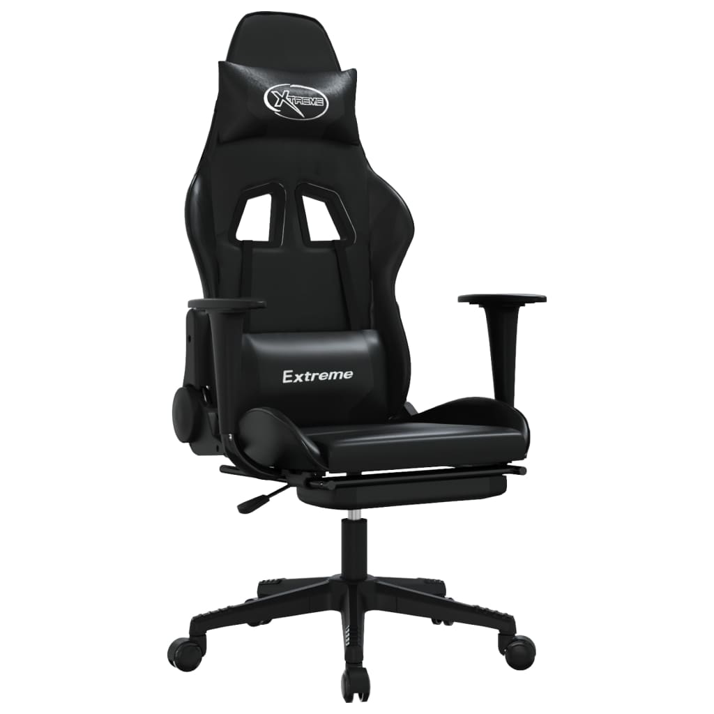 Gaming chair with footrest black faux leather