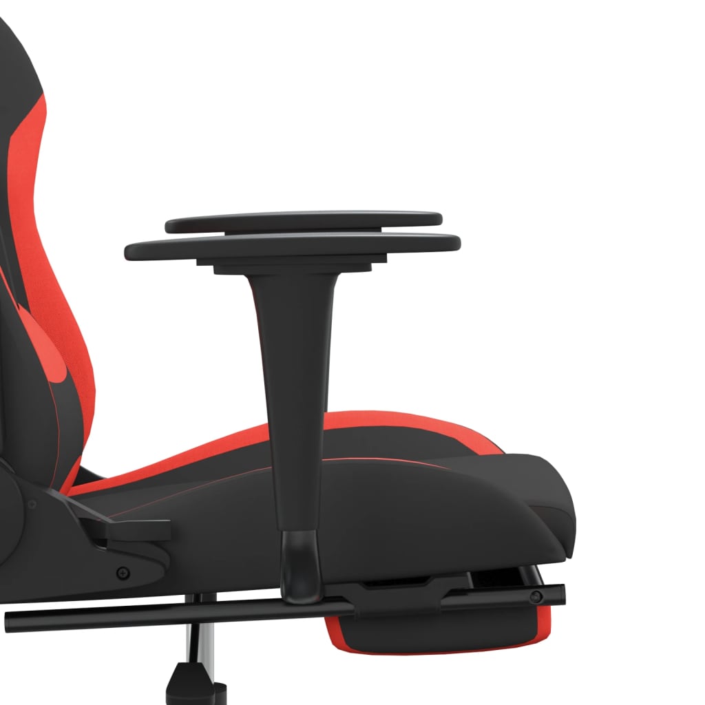 Gaming chair with footrest black and red fabric