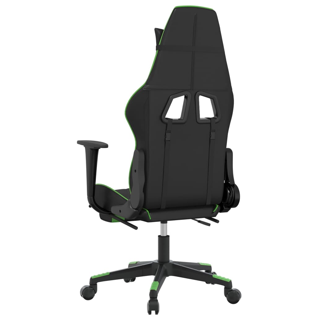 Gaming chair with footrest black and green faux leather