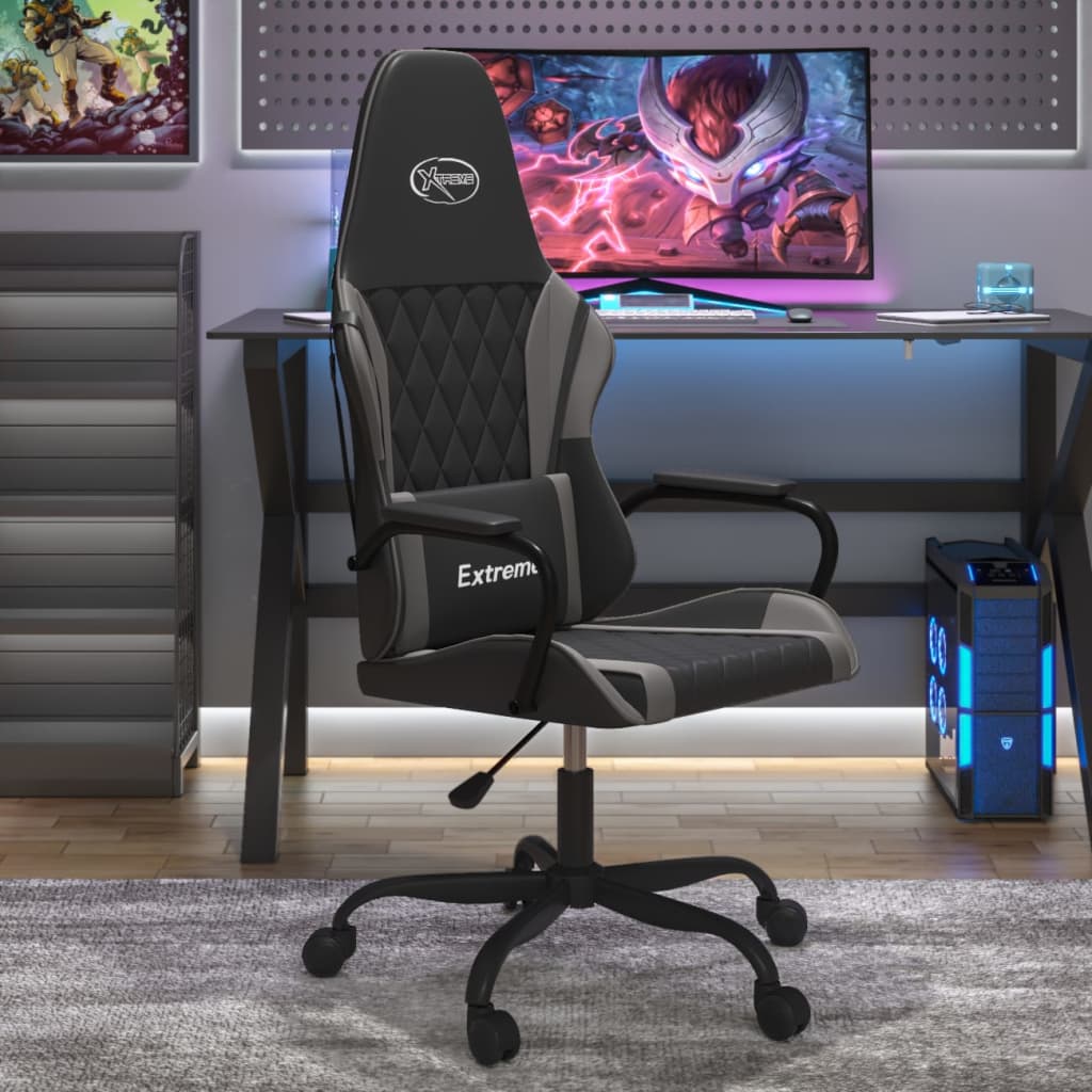Gaming chair black and gray faux leather