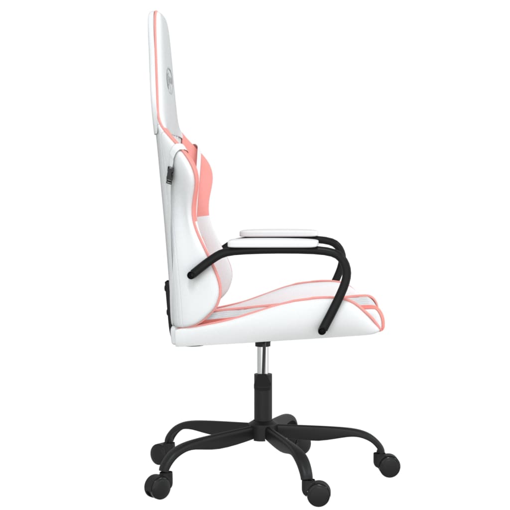 Gaming chair white and pink faux leather