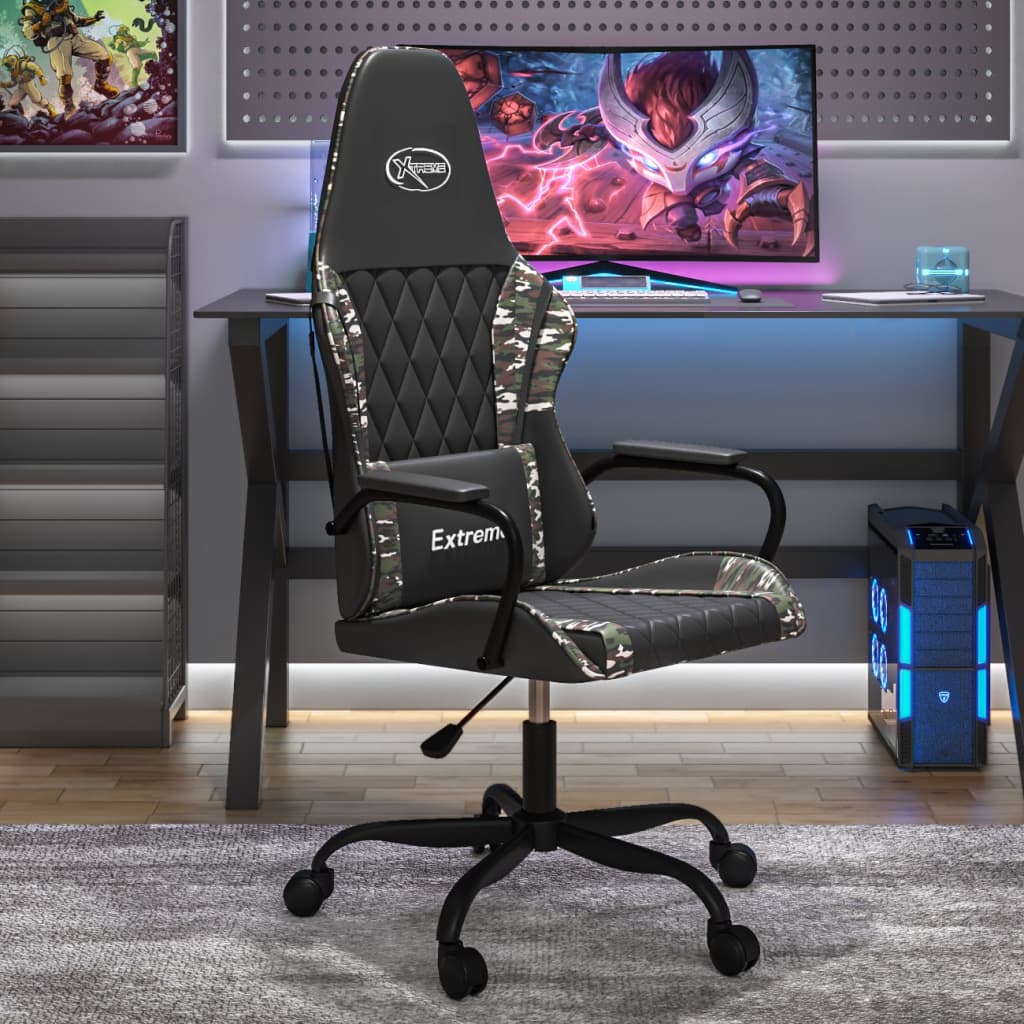 Gaming chair black and camouflage faux leather