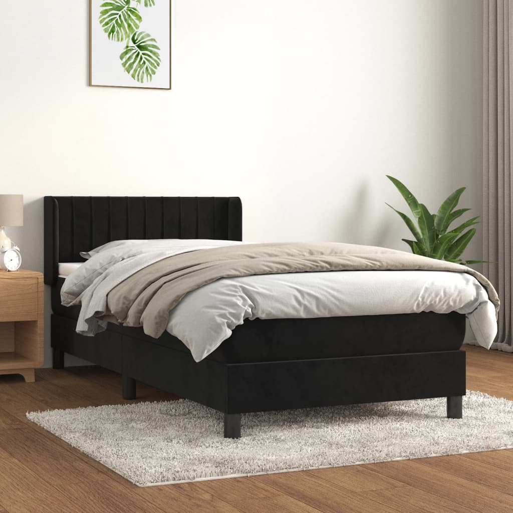 Box spring bed with black velvet mattress 80x200 cm
