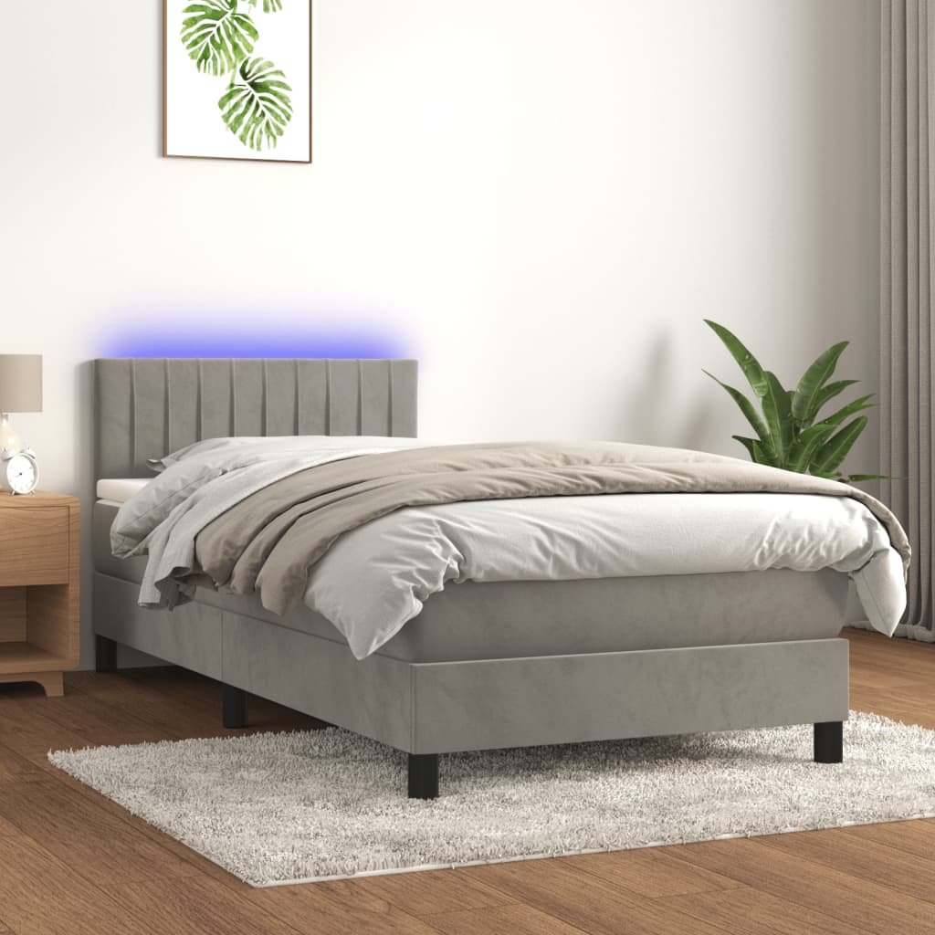 Box spring bed with mattress &amp; LED light gray 80x200 cm velvet