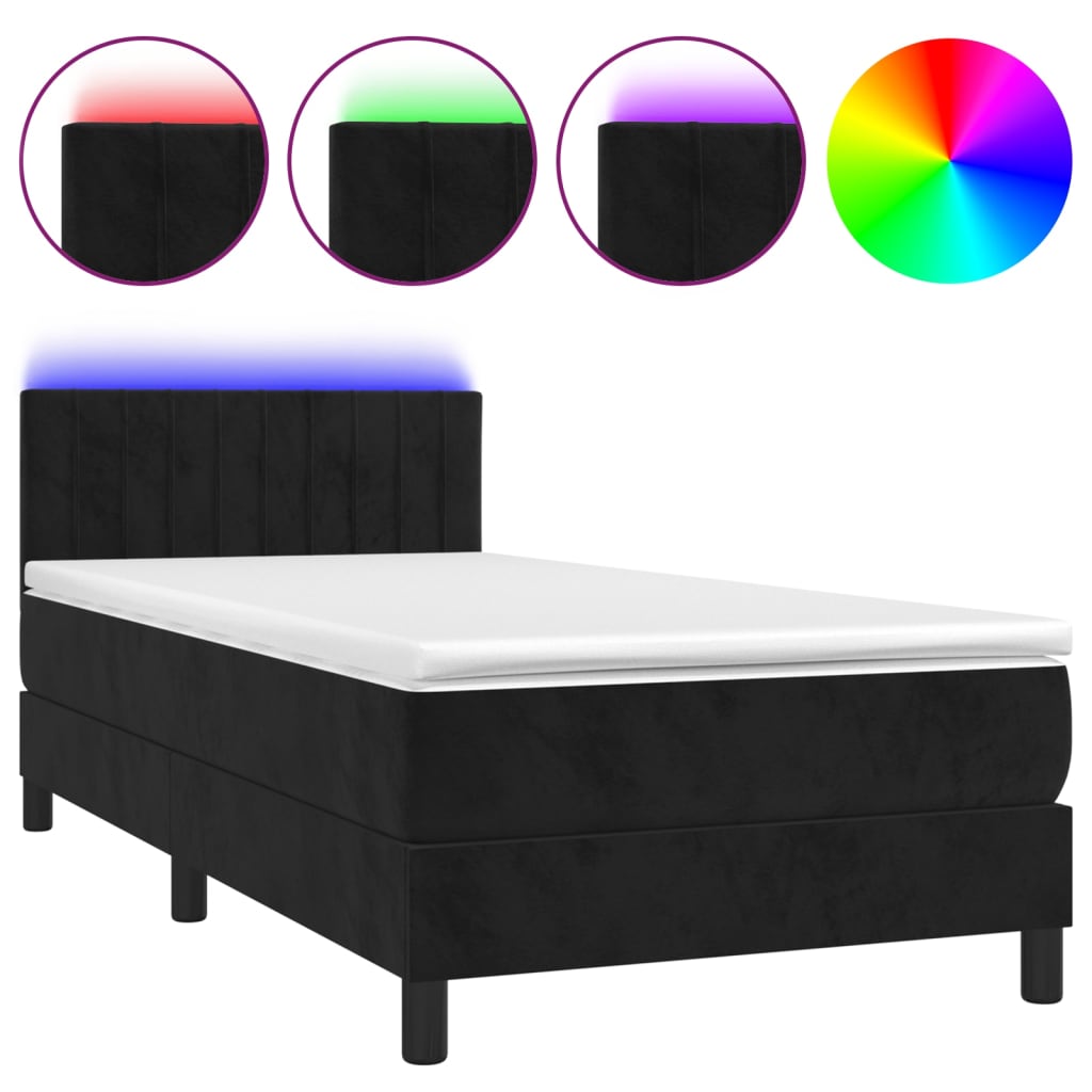 Box spring bed with mattress &amp; LED black 80x200 cm velvet