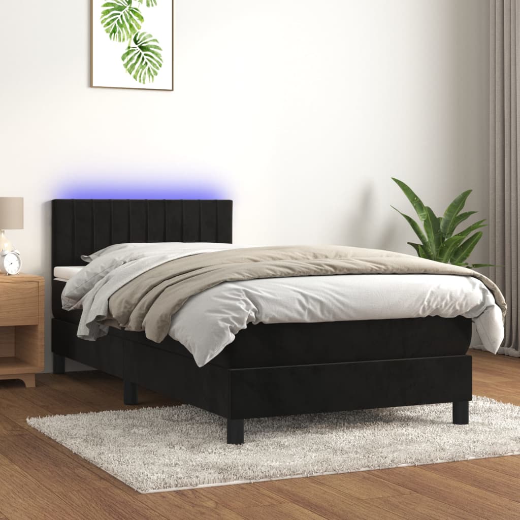 Box spring bed with mattress &amp; LED black 80x200 cm velvet