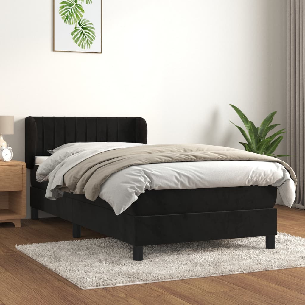 Box spring bed with black velvet mattress 80x200 cm