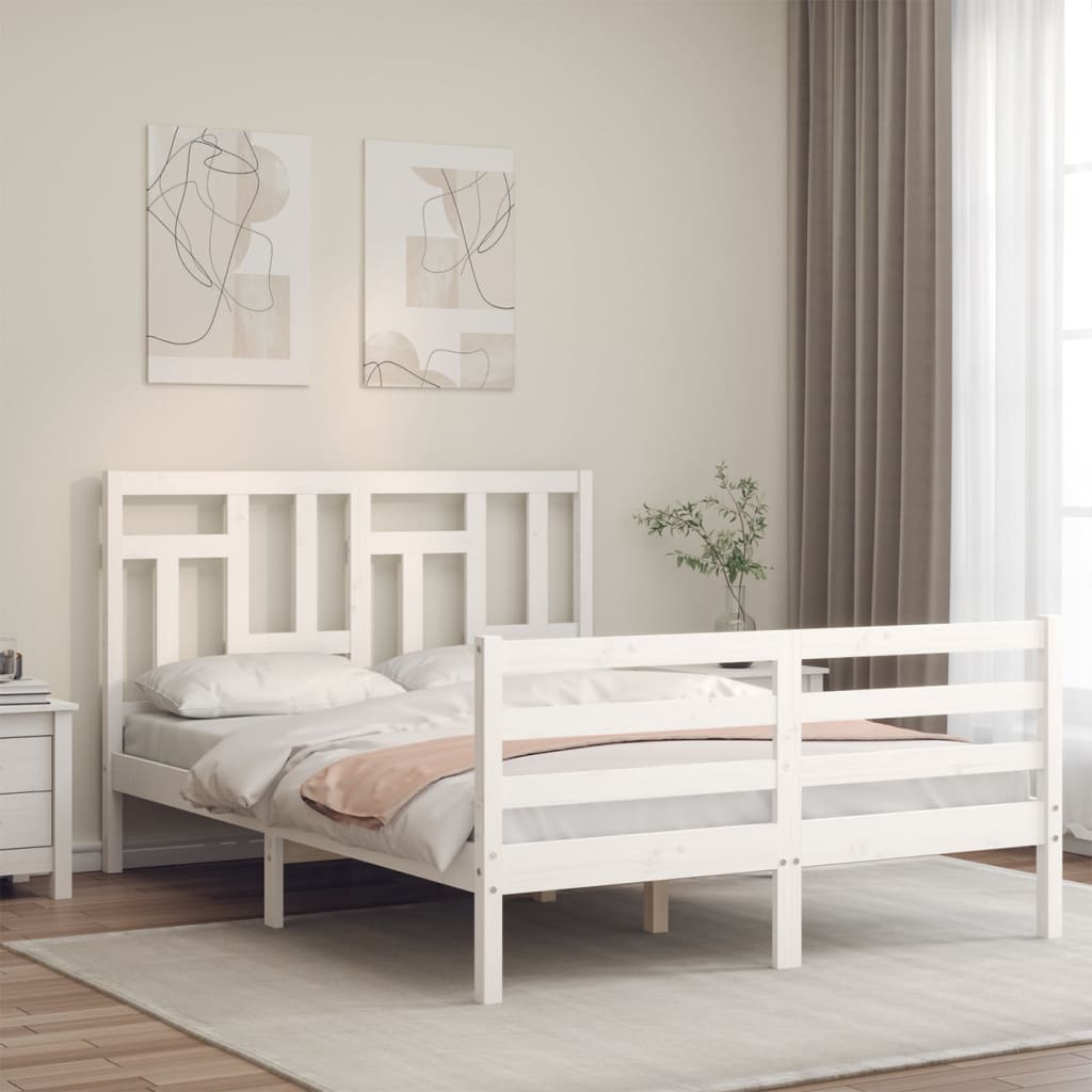 Solid wood bed with headboard white 140x190 cm