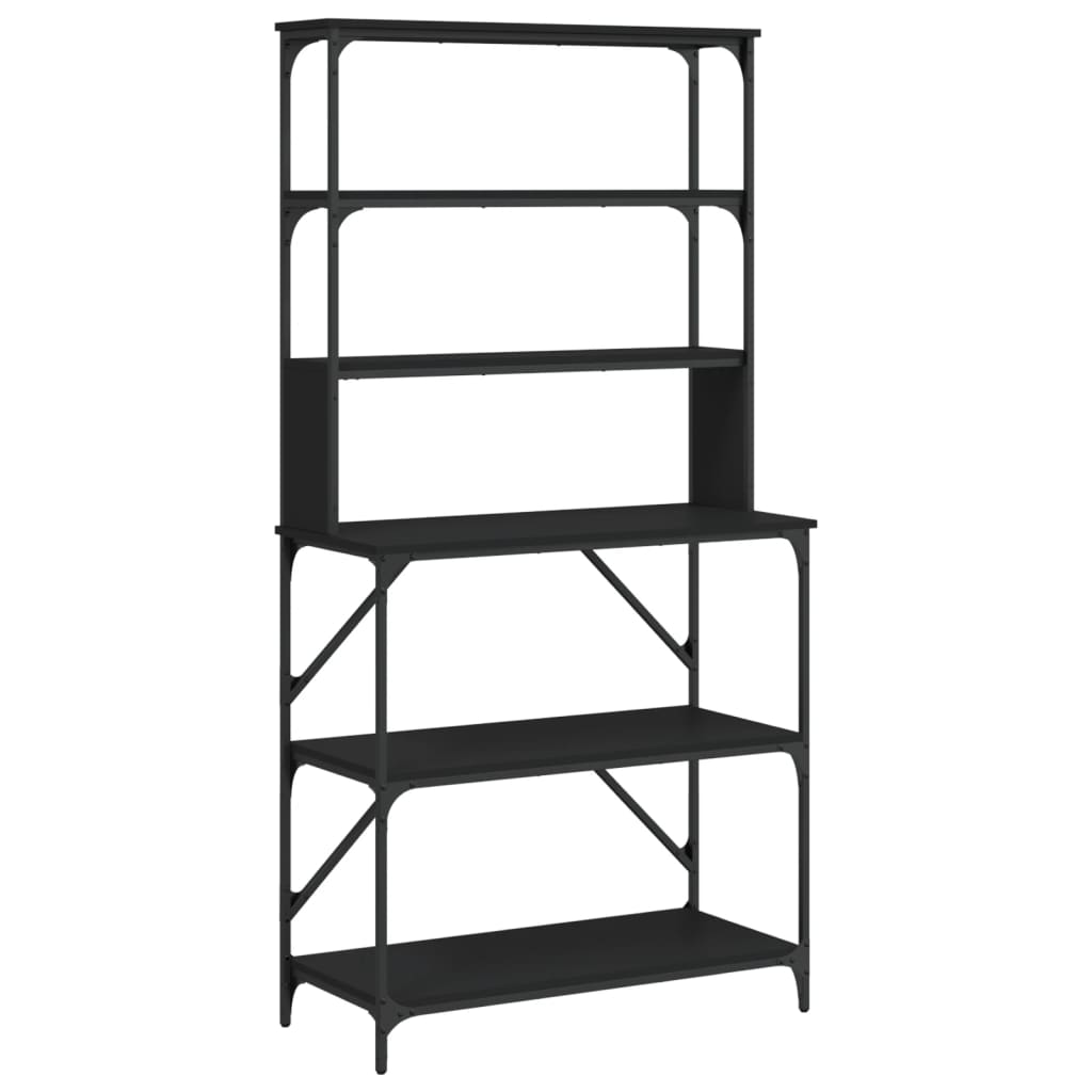 Baker's rack 6 compartments black 90x40x180 cm made of wood