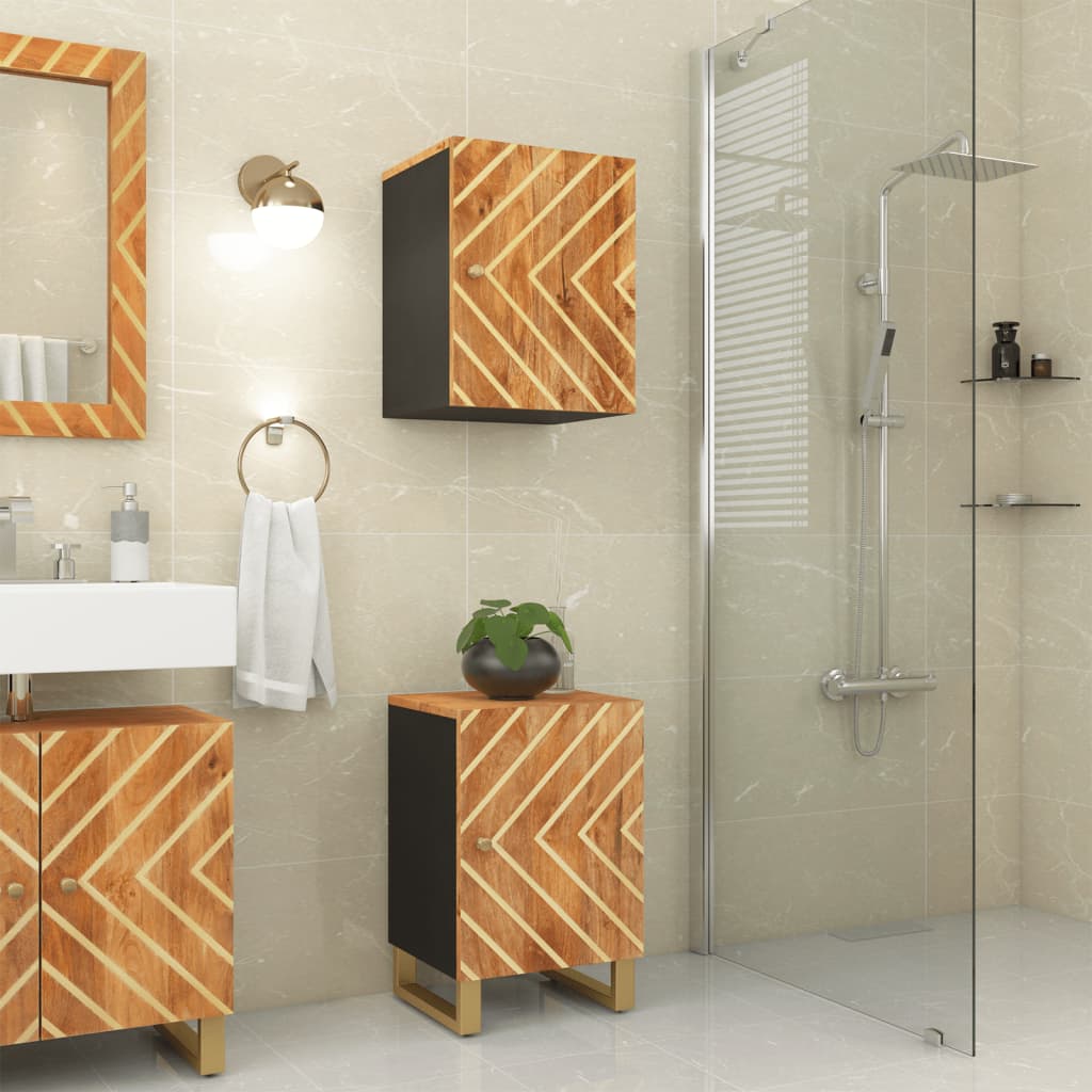 Wall-mounted bathroom cabinet brown and black solid mango wood