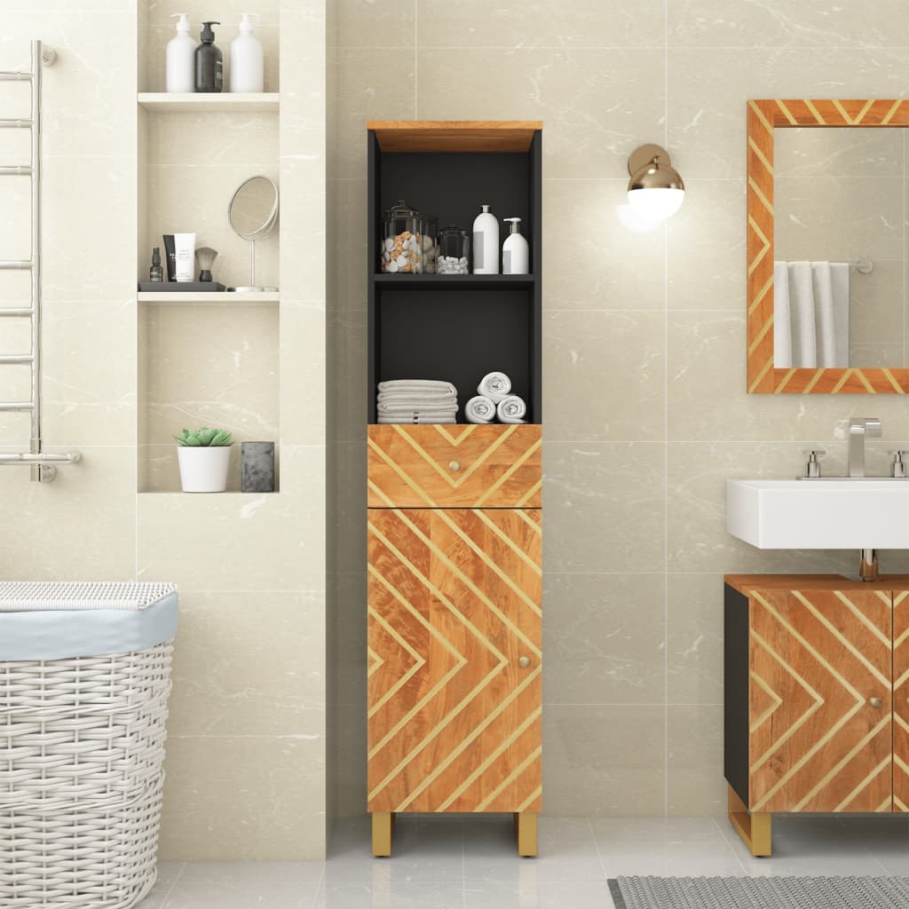 Bathroom cabinet brown and black 38x33.5x160 cm solid mango wood
