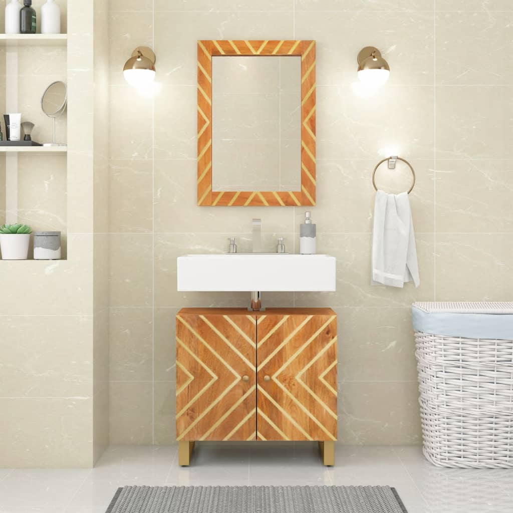 Bathroom mirror brown 50x70x3 cm solid mango wood and glass