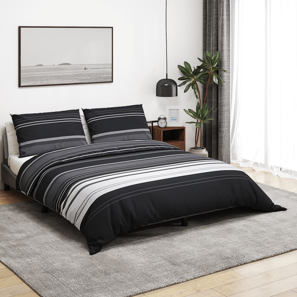 Bettwäsche-Set Schwarz und Weiß 240x220 cm Baumwolle