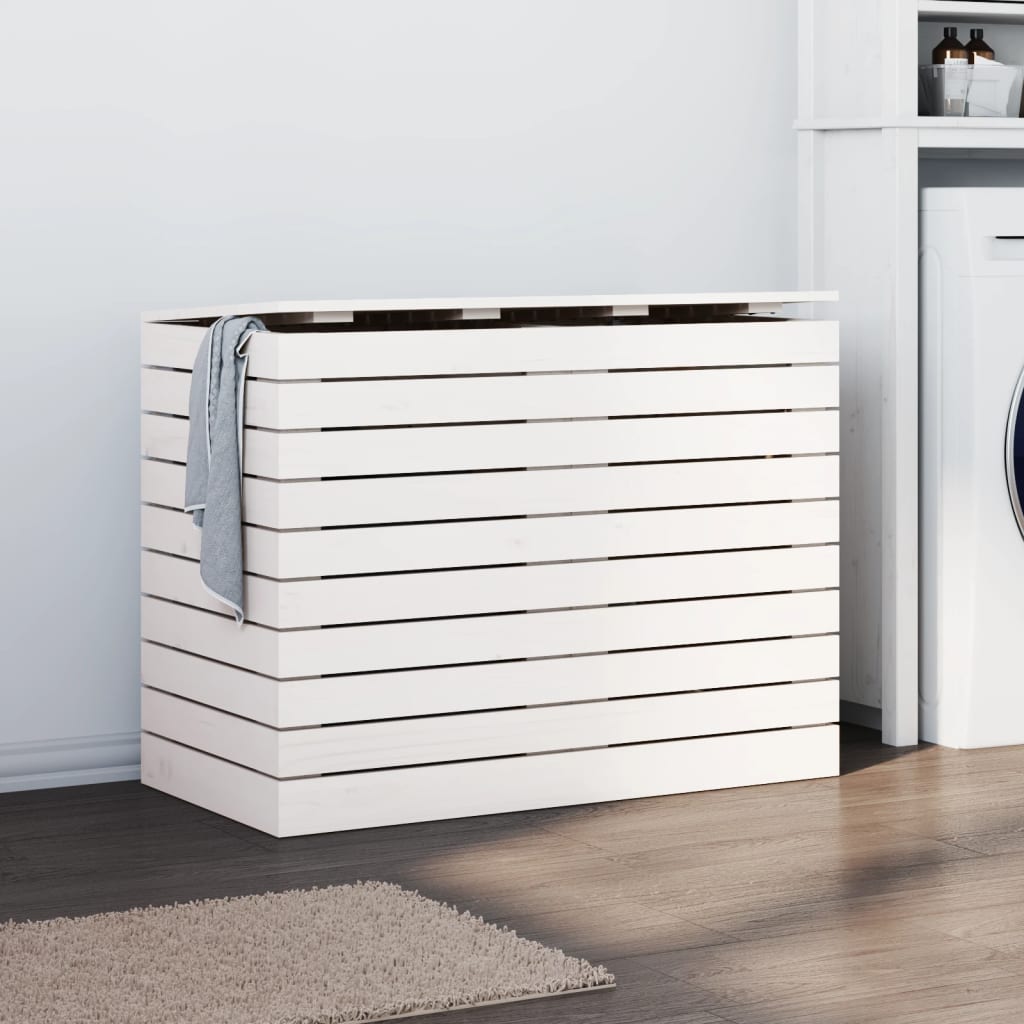 Laundry chest white 88.5x44x66 cm solid pine wood
