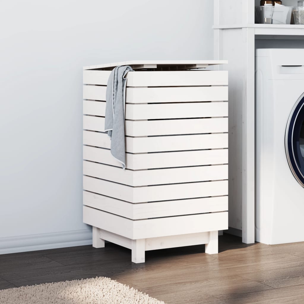 Laundry chest white 44x44x76 cm solid pine wood