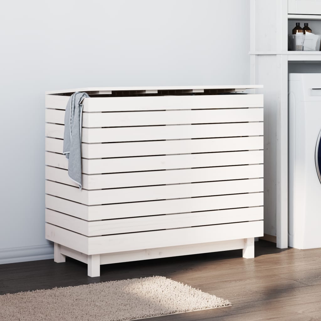 Laundry chest white 88.5x44x76 cm solid pine wood