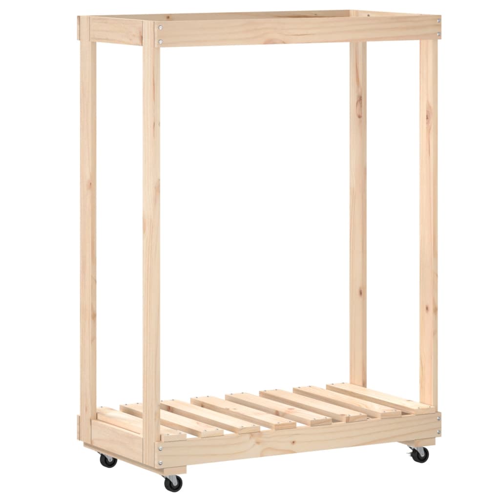 Firewood rack with wheels 76.5x40x108 cm solid pine wood