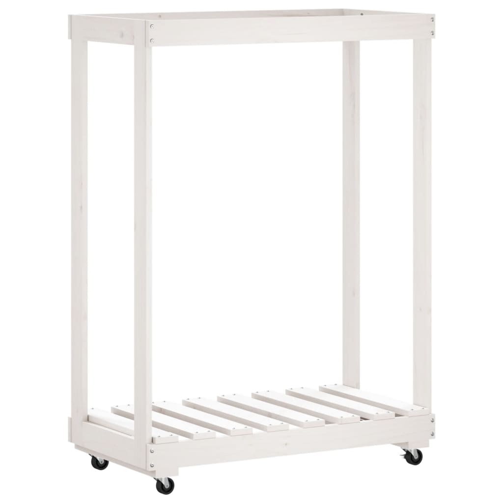 Firewood rack with wheels white 76.5x40x108 cm solid pine wood