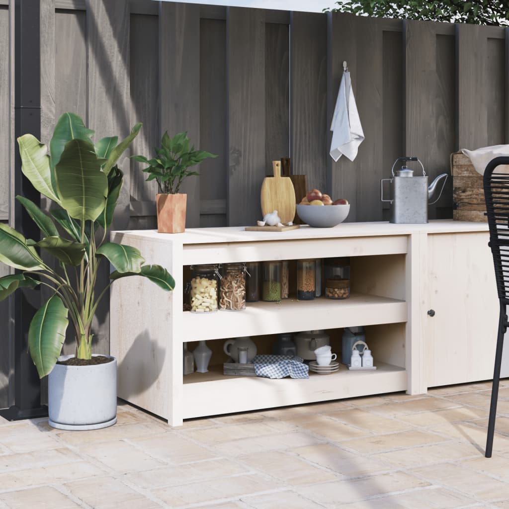 Outdoor kitchen cabinet white 106x55x64 cm solid pine wood