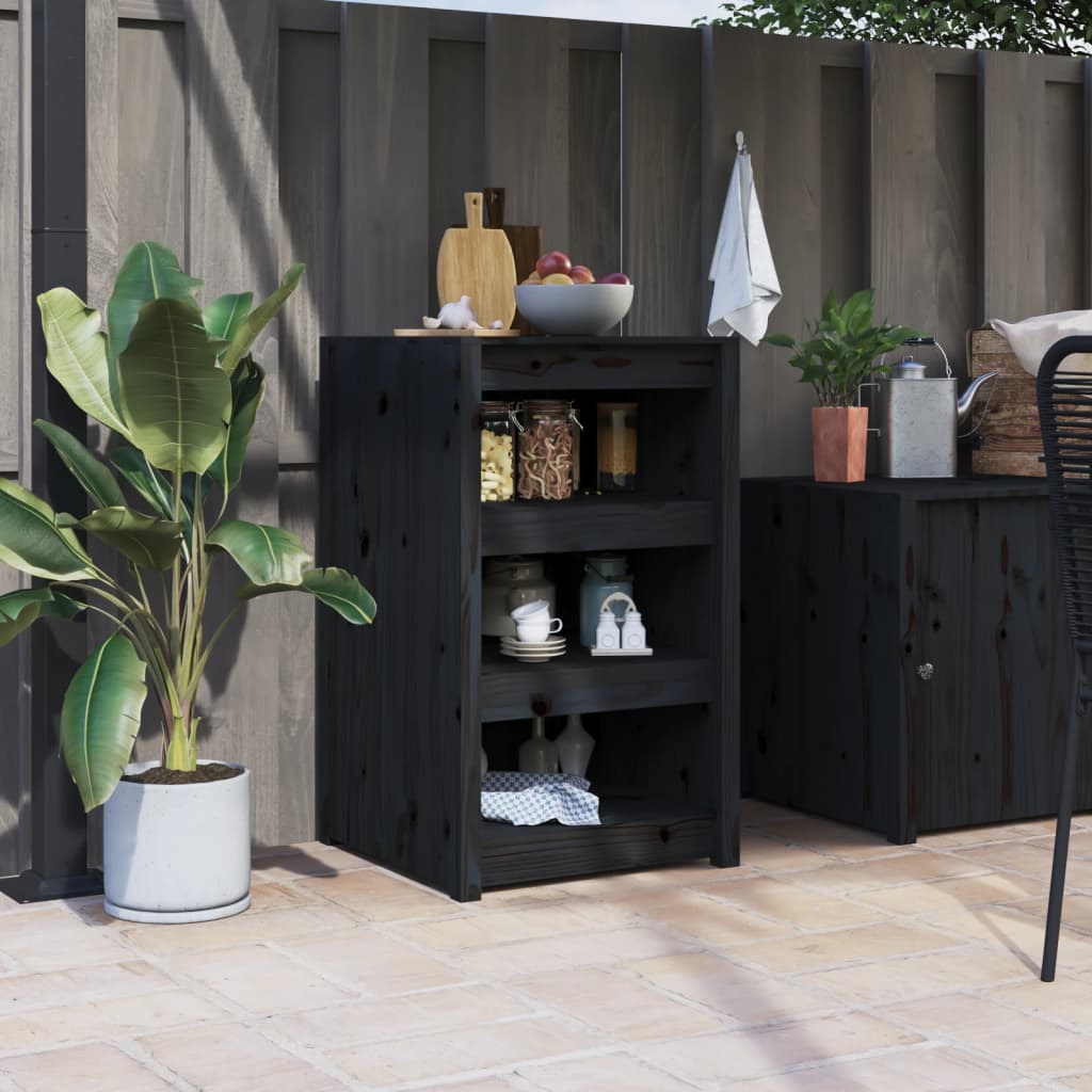 Outdoor kitchen cabinet black 55x55x92 cm solid pine wood