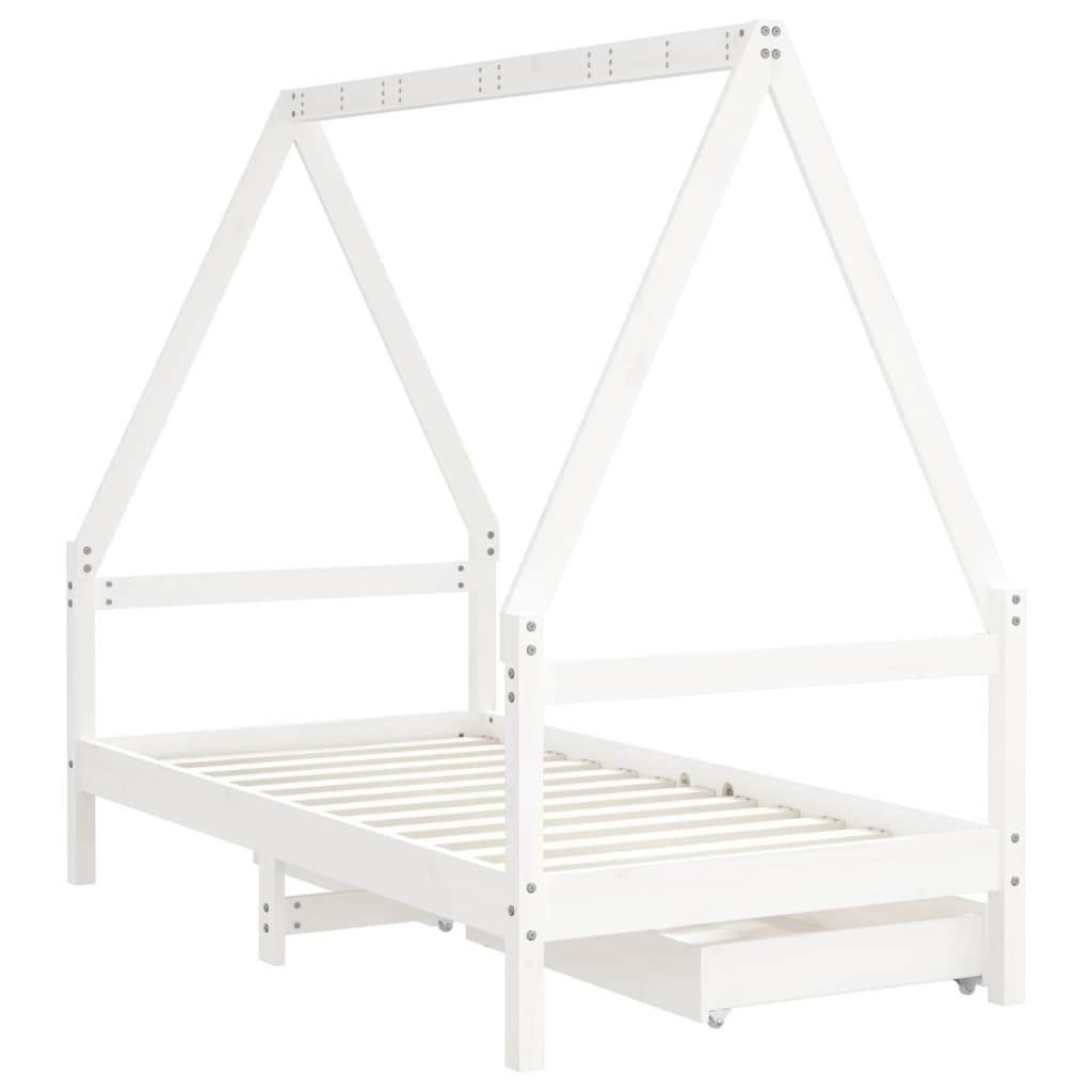 Children's bed with drawers white 80x160 cm solid pine wood