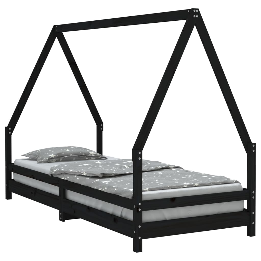 Children's bed black 90x200 cm solid pine wood