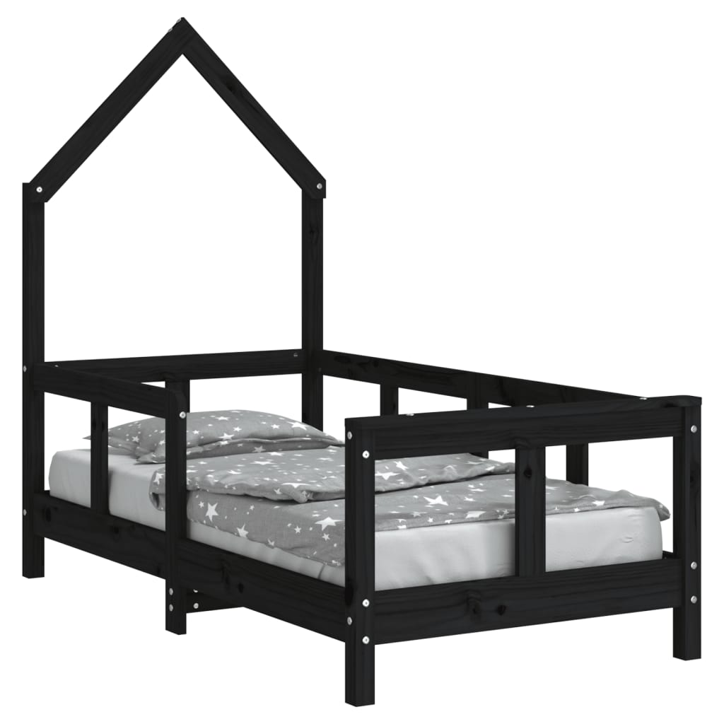 Children's bed black 70x140 cm solid pine wood