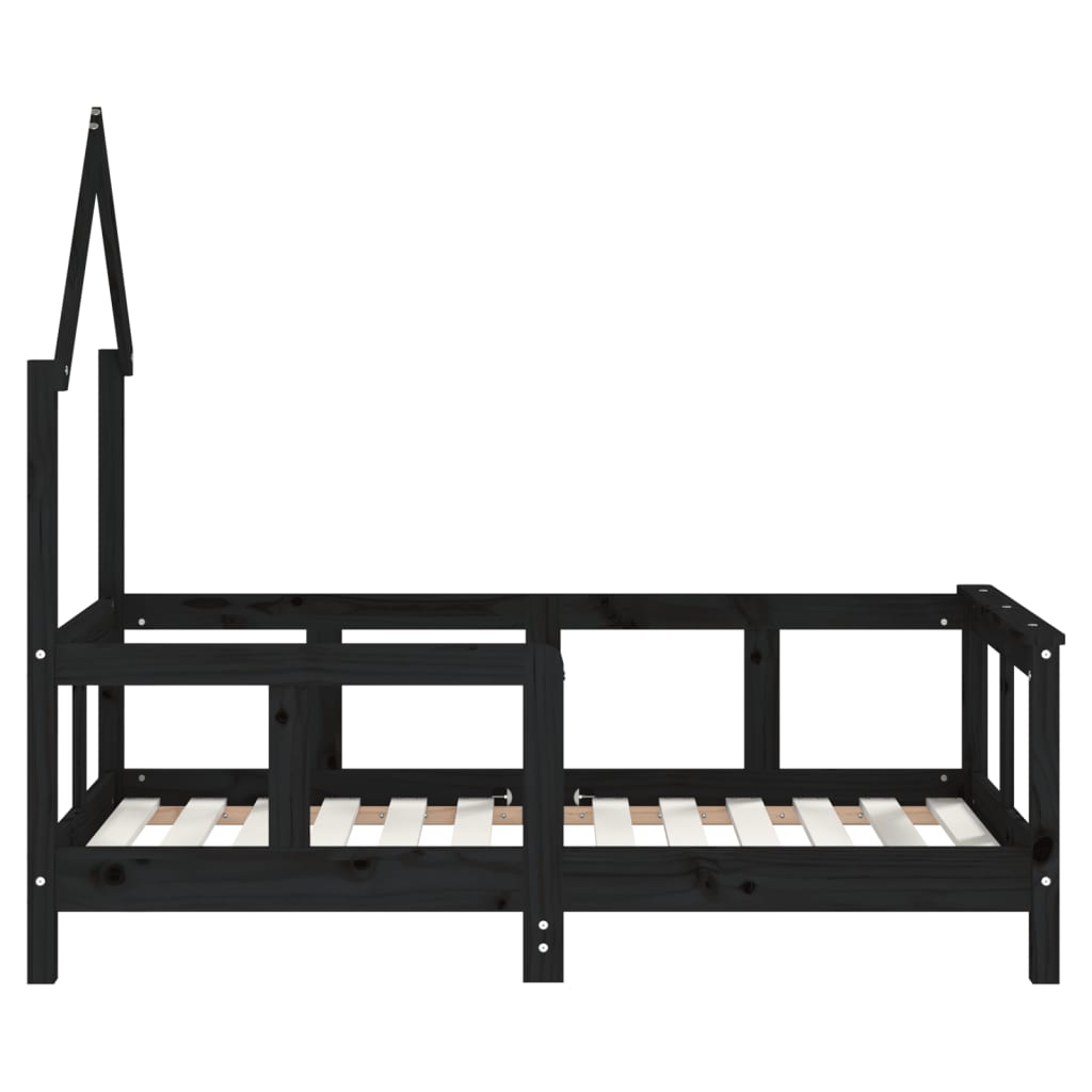 Children's bed black 70x140 cm solid pine wood