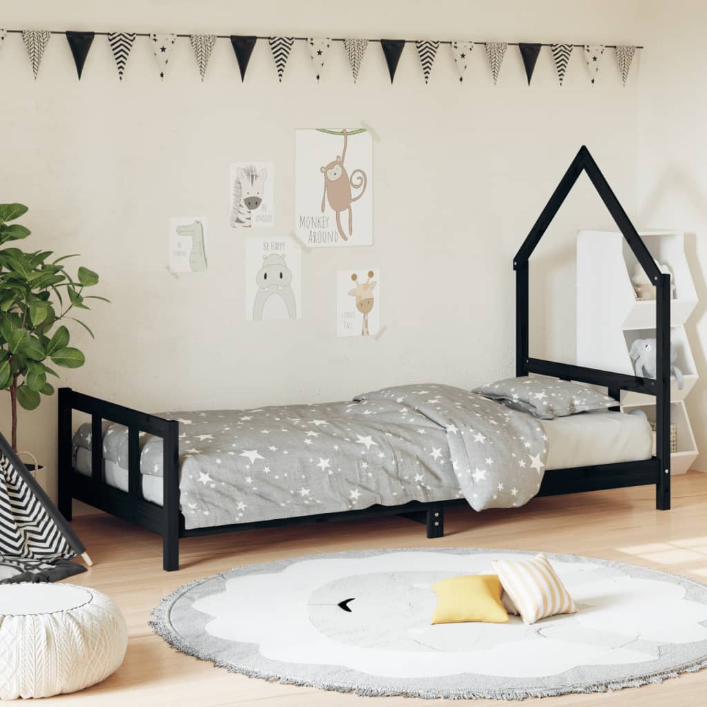 Children's bed black 90x190 cm solid pine wood