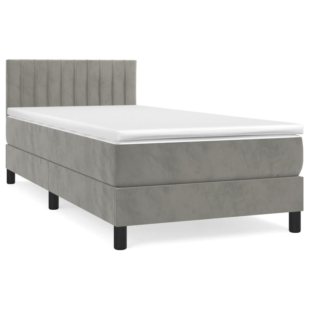 Box spring bed with mattress light gray 80x200 cm velvet