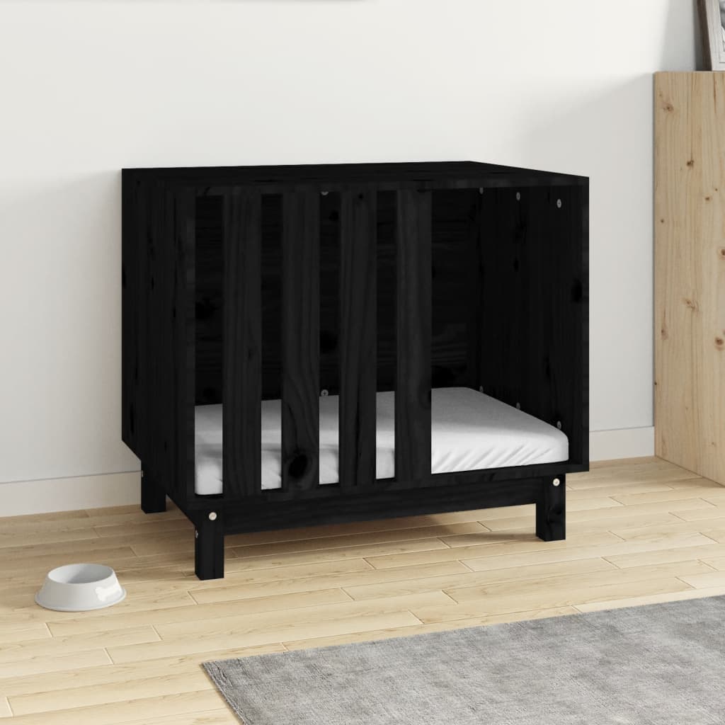 Dog kennel black 70x50x62 cm solid pine wood