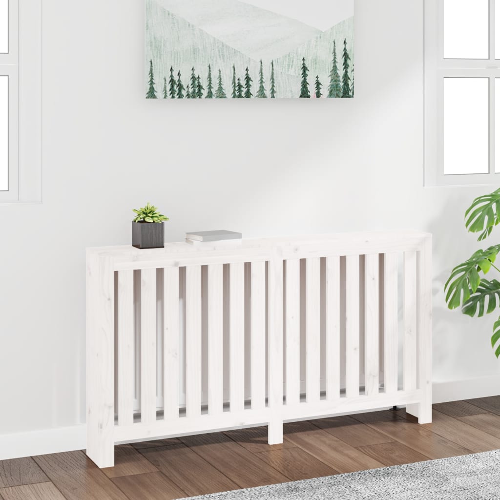 Radiator cover white 153x19x84 cm solid pine wood