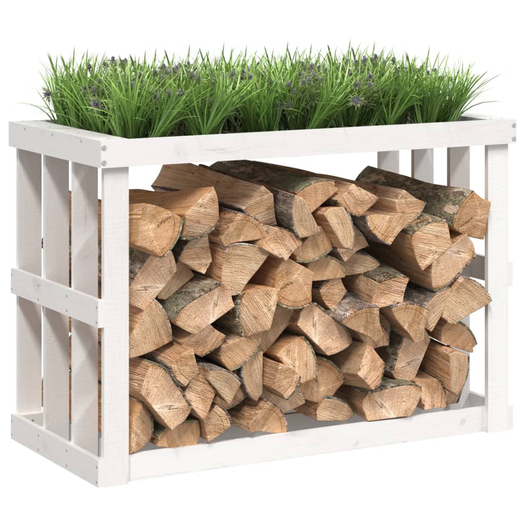 Outdoor firewood shelf white 108x52x74 cm solid pine wood