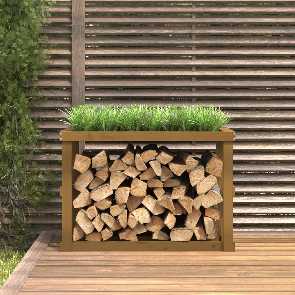 Outdoor firewood shelf honey brown 108x52x74 cm solid wood