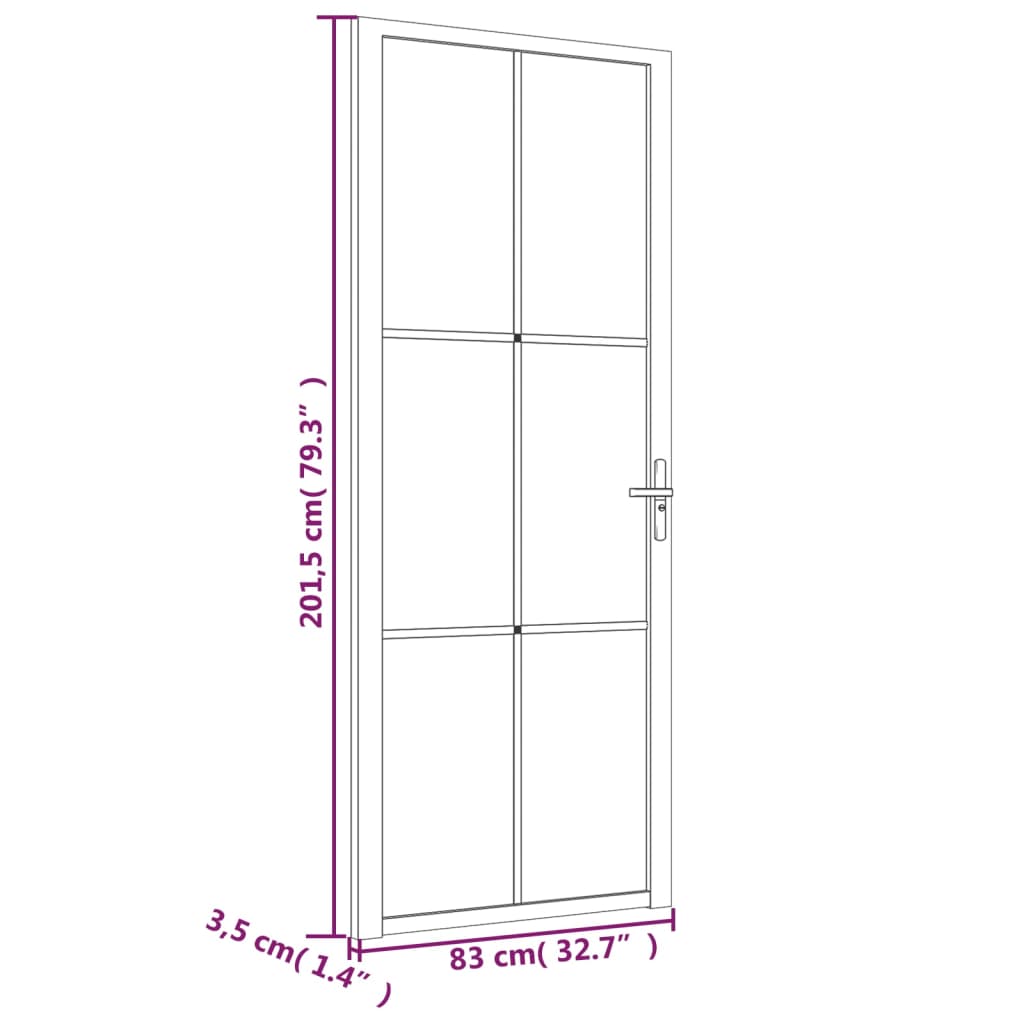 Interior door 83x201.5 cm black matt glass and aluminum