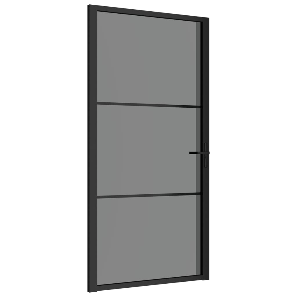 Interior door 102.5x201.5 cm black toughened glass and aluminum
