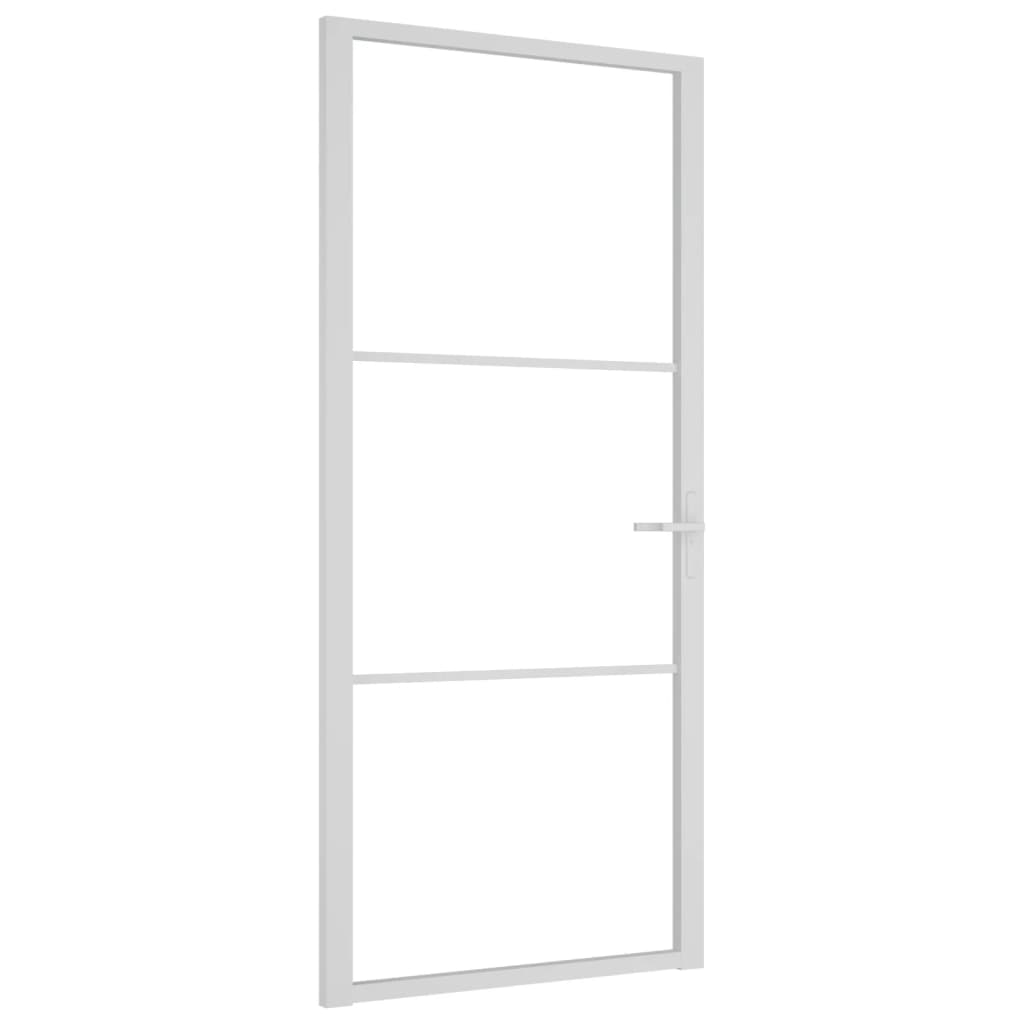 Interior door 93x201.5 cm white toughened glass and aluminum