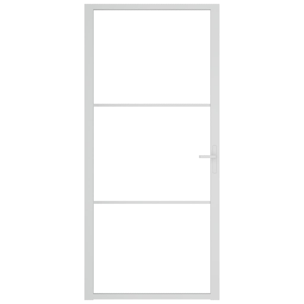 Interior door 93x201.5 cm white toughened glass and aluminum