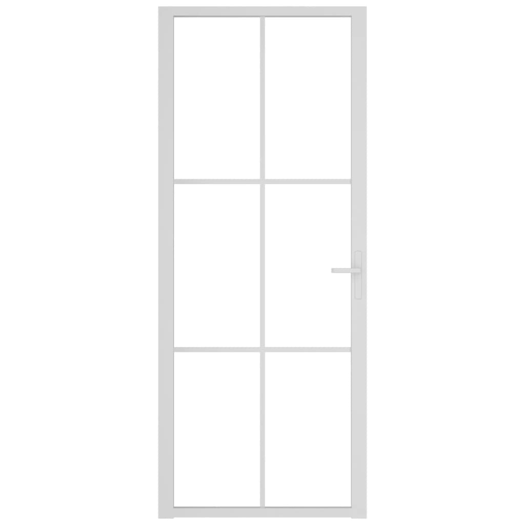 Interior door 83x201.5 cm white toughened glass and aluminum