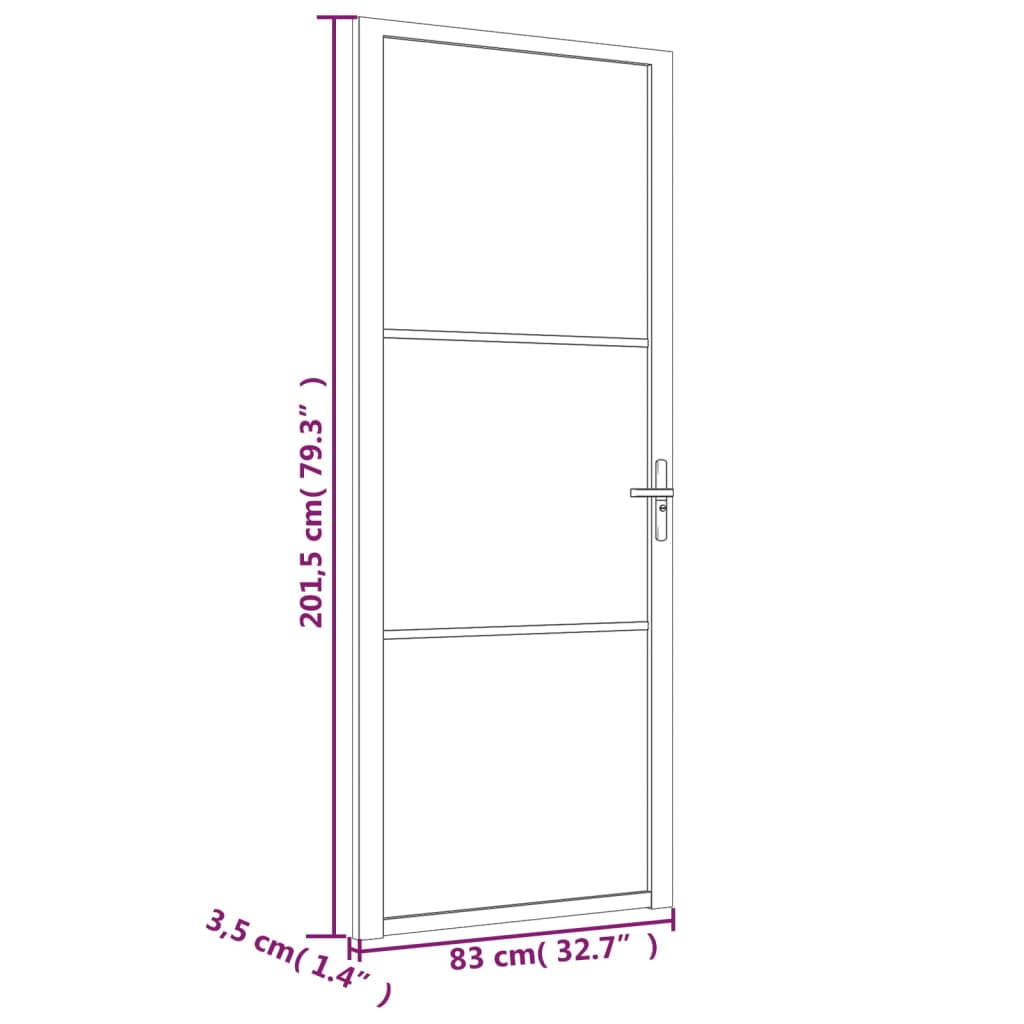 Interior door 83x201.5 cm white matt glass and aluminum