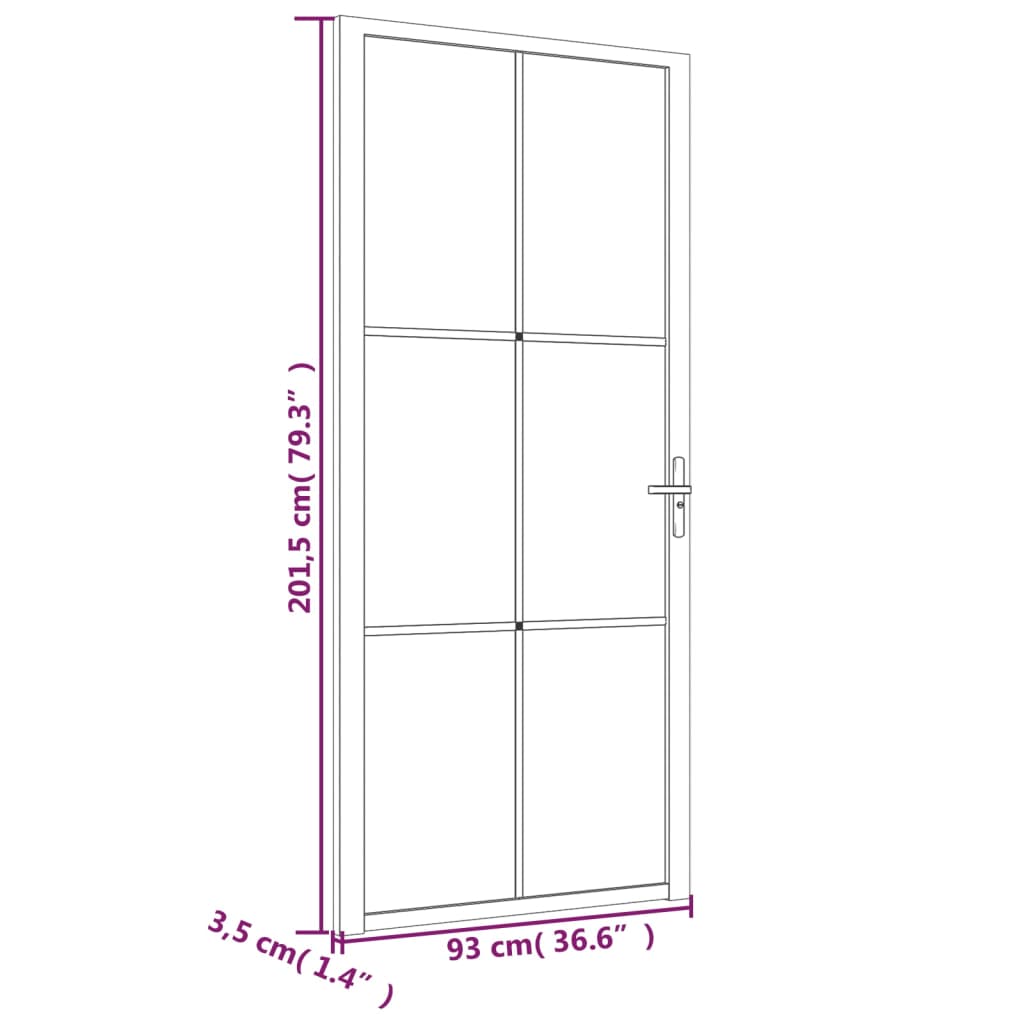 Interior door 93x201.5 cm white matt glass and aluminum