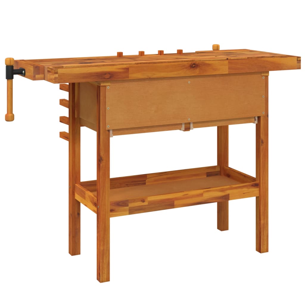 Workbench with drawers vices 124x52x83 cm acacia wood