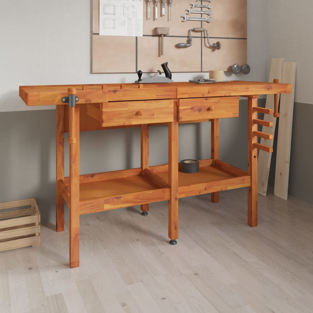 Workbench with drawers vices 162x62x83 cm acacia wood