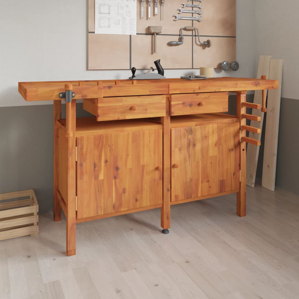 Workbench with drawers vices 162x62x83 cm acacia wood